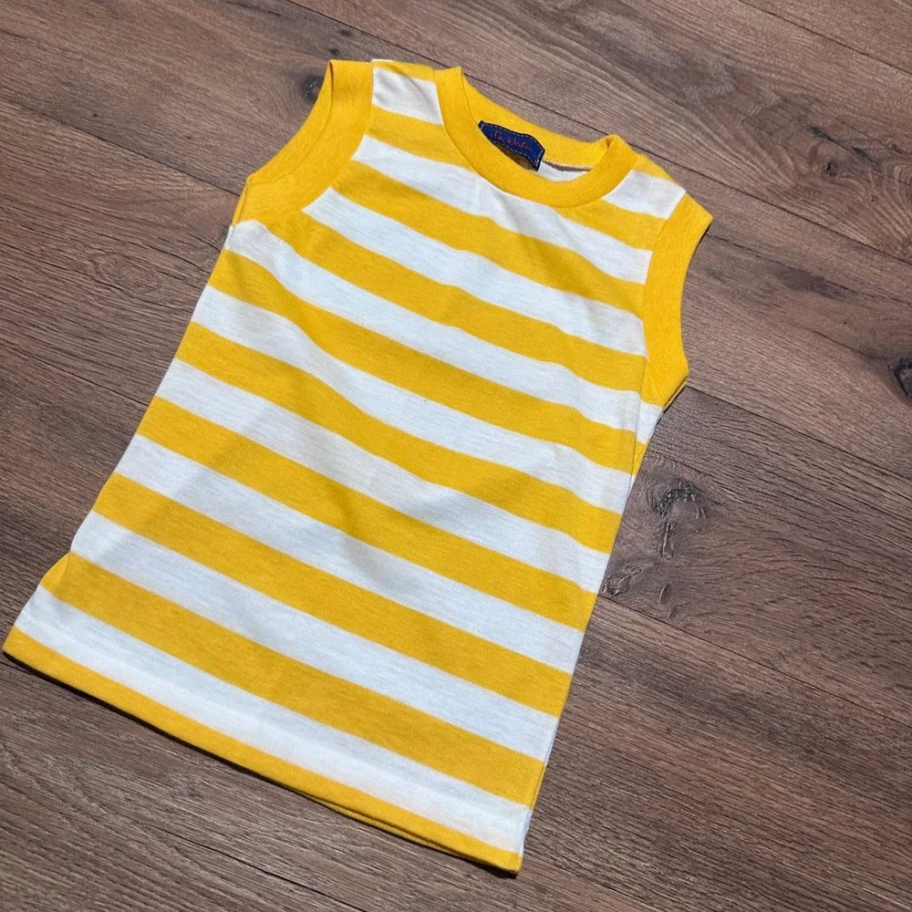 Vintage Jon Weston Yellow White Striped Tank Top Kids Size 7 Made in USA
